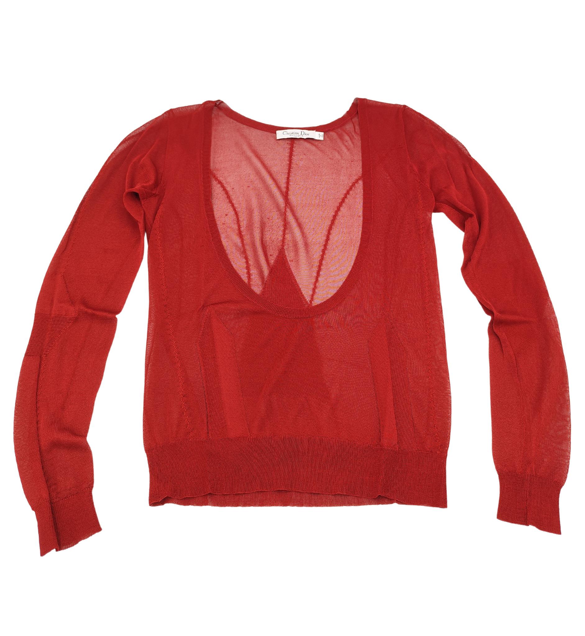 Ensemble top et pull en soie rouge Christian Dior 2006 en vente 3