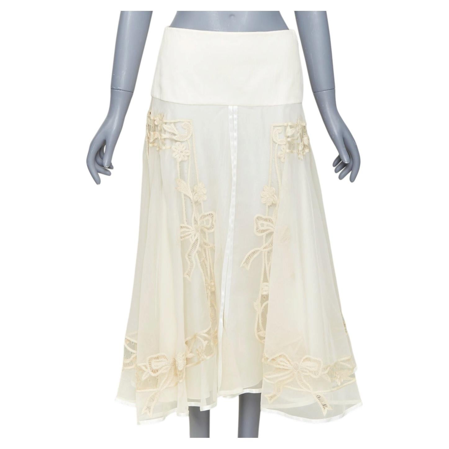 CHRISTIAN DIOR 2006 Vintage Gua blanc casse silk embroidered flare midi