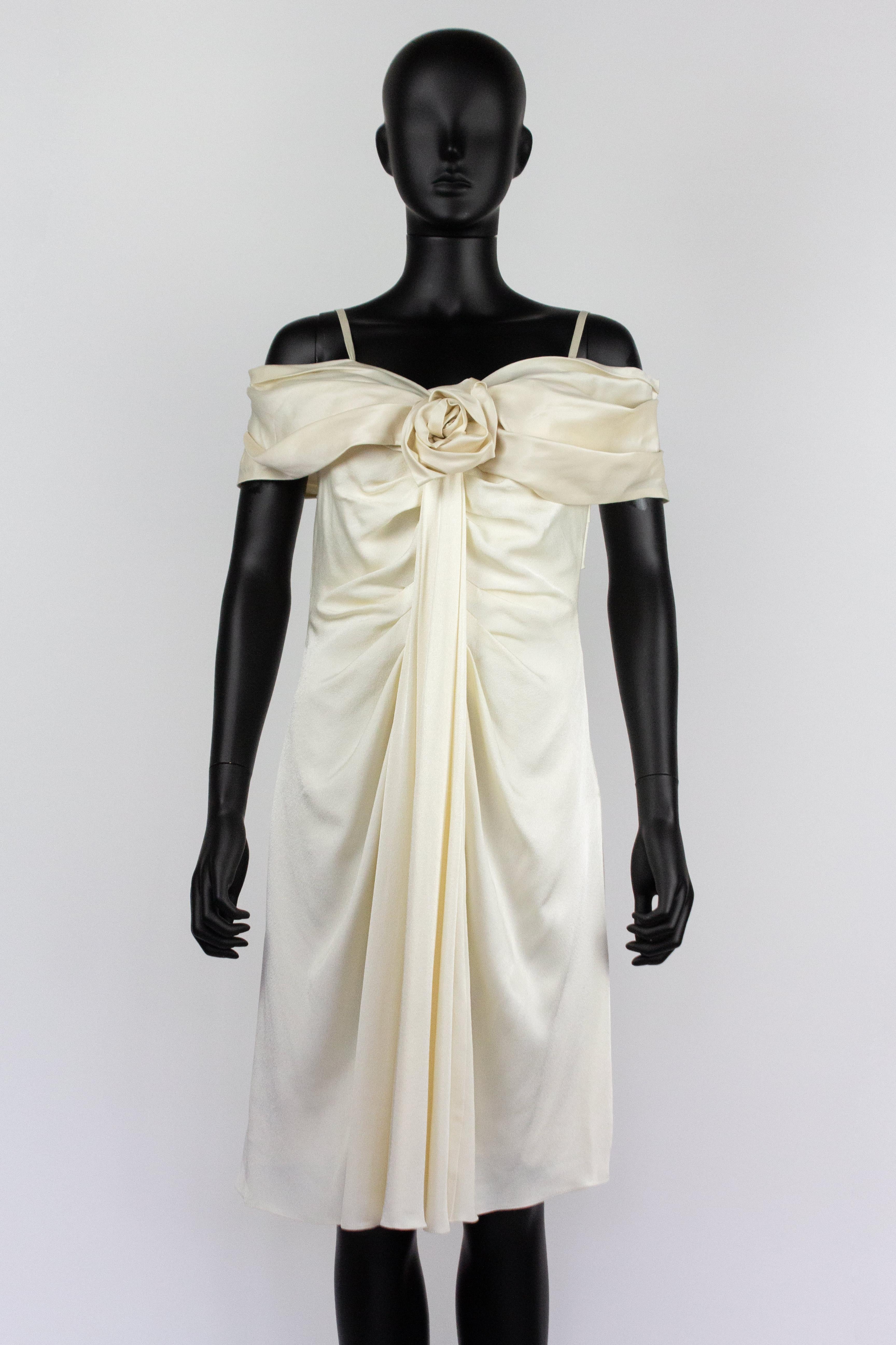 Beige Christian Dior 2008 Rose Detail Dress