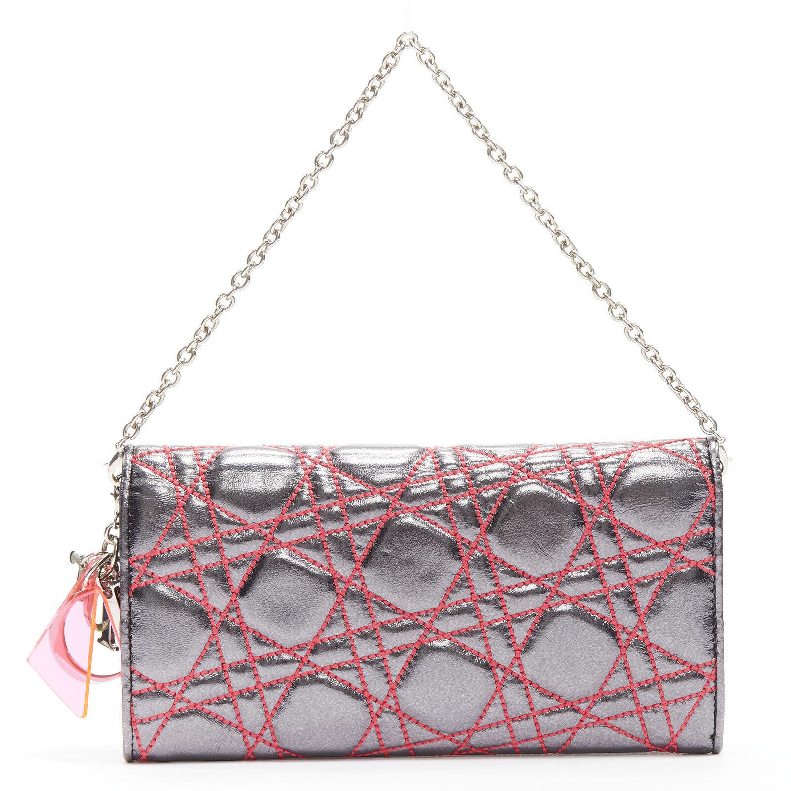 Women's CHRISTIAN DIOR 2011 Anselm Reyle silver neon pink Cannage wallet on chain bag