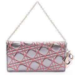 CHRISTIAN DIOR 2011 Anselm Reyle silver neon pink Cannage wallet on chain bag