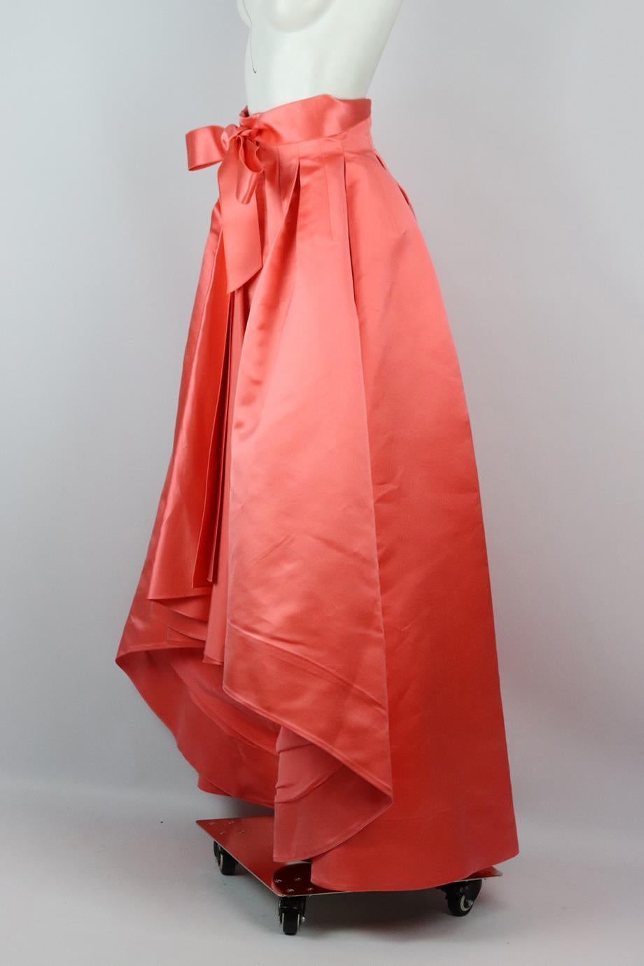 Orange Christian Dior 2013 Asymmetric Pleated Silk Satin Maxi Skirt Uk 10