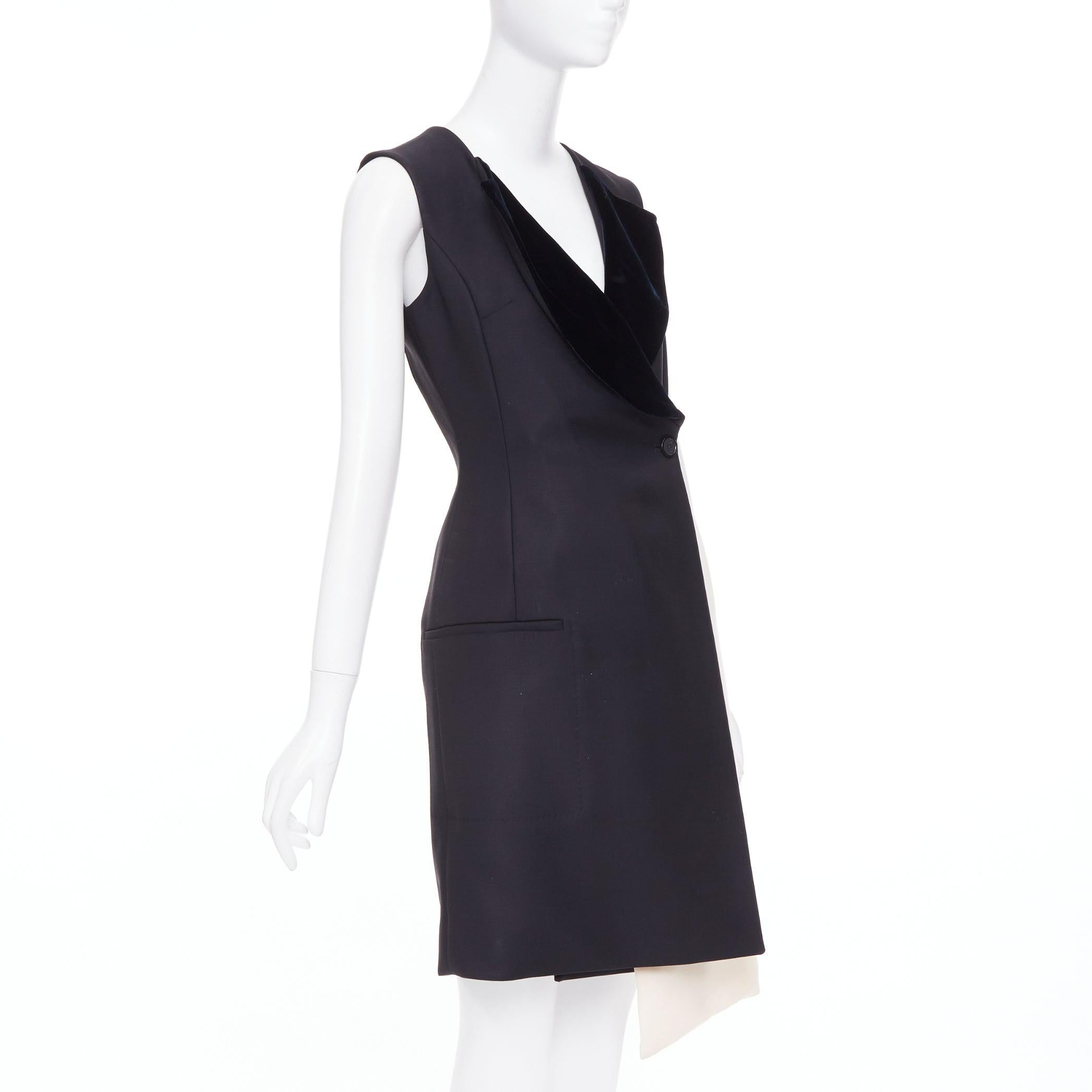 CHRISTIAN DIOR 2013 Raf Simons Schwarzer weißer Samt Revers asymmetrisches Kleid FR36 S Damen im Angebot