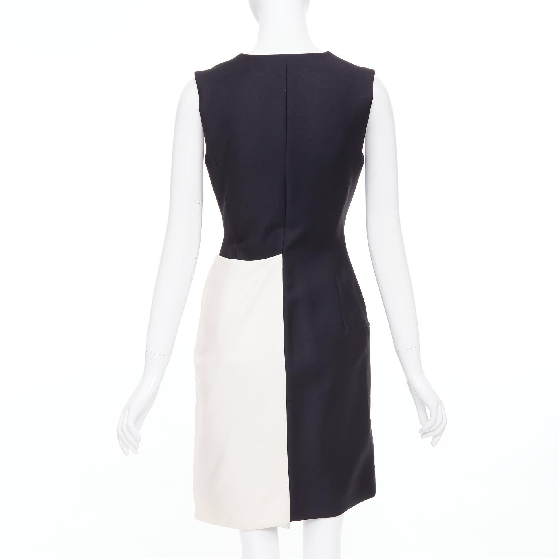 CHRISTIAN DIOR 2013 Raf Simons Schwarzer weißer Samt Revers asymmetrisches Kleid FR36 S im Angebot 2