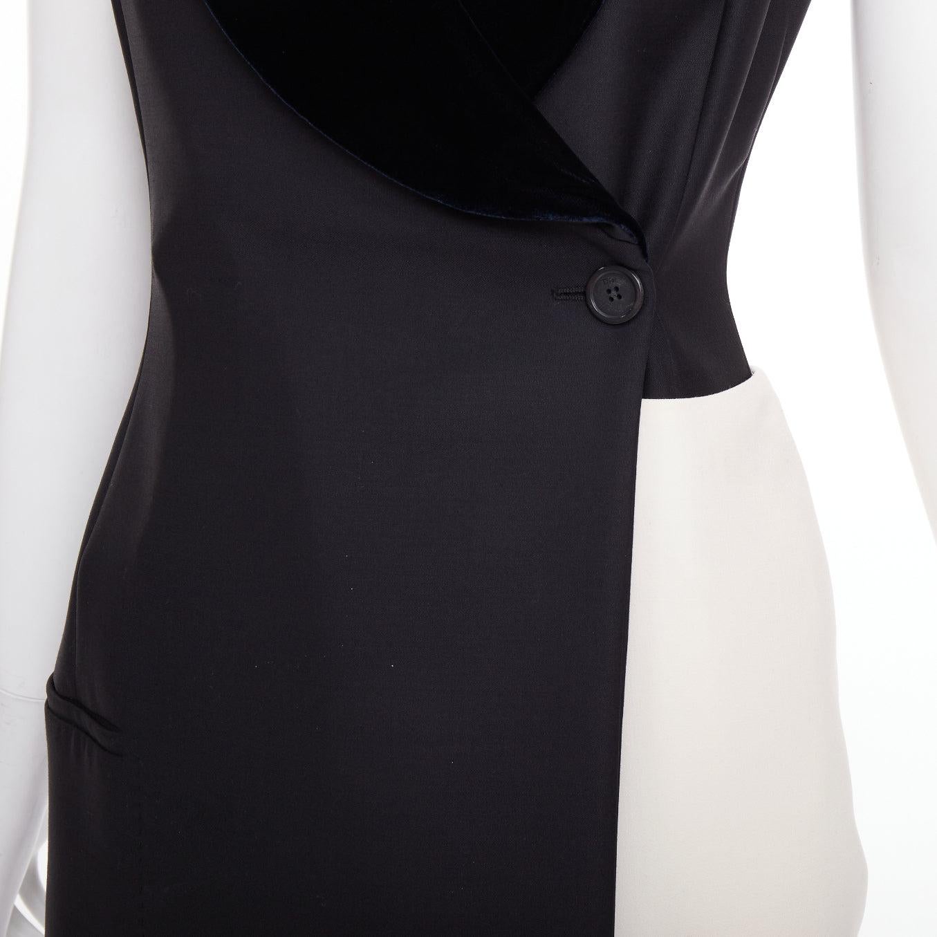 CHRISTIAN DIOR 2013 Raf Simons Schwarzer weißer Samt Revers asymmetrisches Kleid FR36 S im Angebot 4