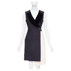 CHRISTIAN DIOR 2013 Raf Simons black white velvet lapels asymmetric dress FR36 S