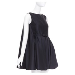 CHRISTIAN DIOR 2014 Raf Simons black bow belted pleat cape peplum dress FR34 XS