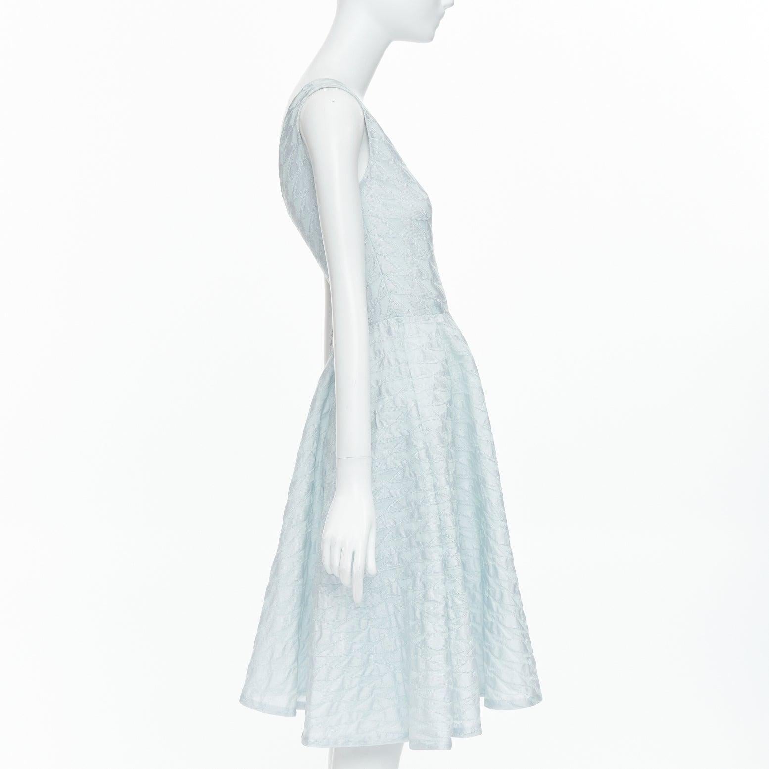 CHRISTIAN DIOR 2014 Raf Simons light blue diamond cloque asymmetric dress FR36 S In Good Condition In Hong Kong, NT