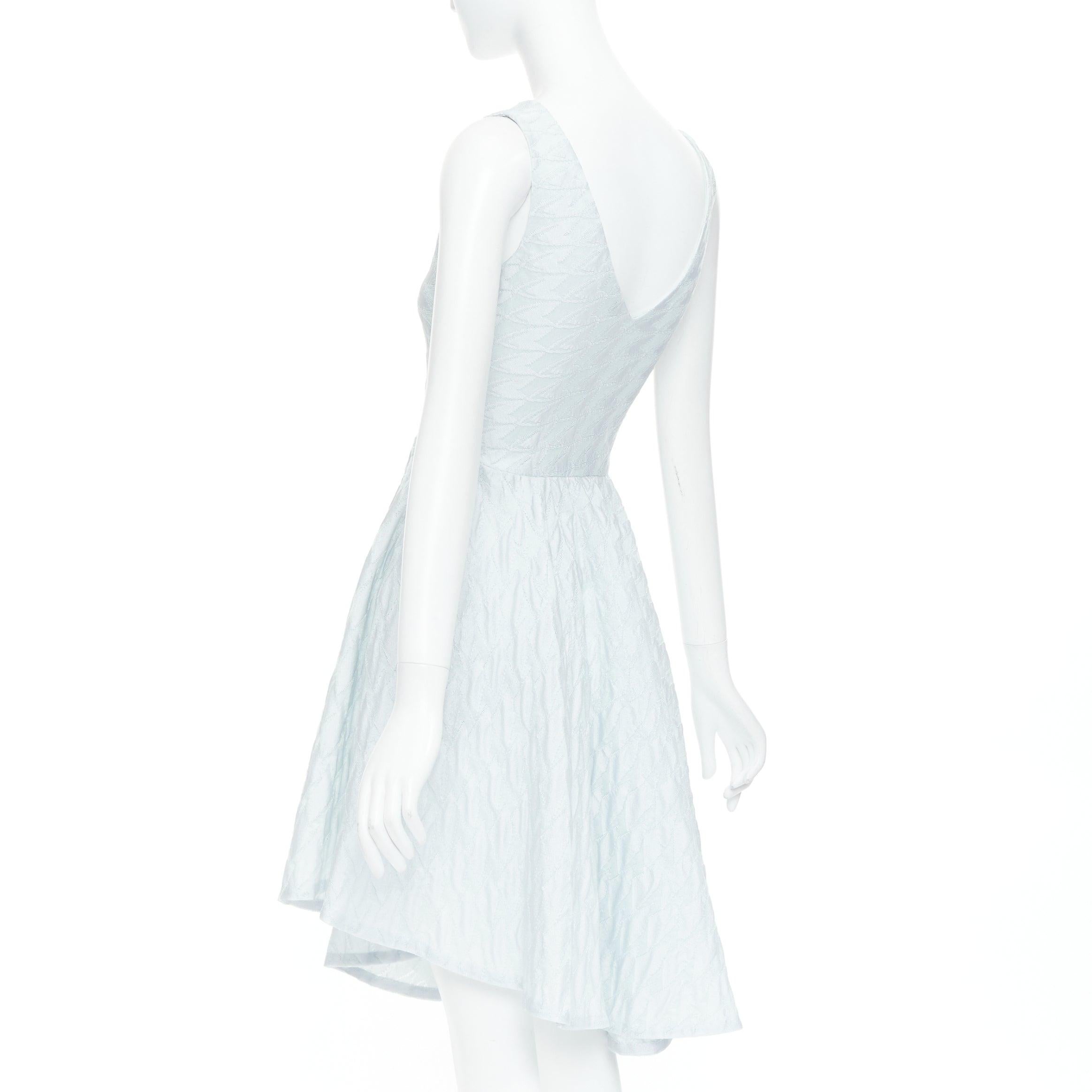 CHRISTIAN DIOR 2014 Raf Simons light blue diamond cloque asymmetric dress FR36 S 1