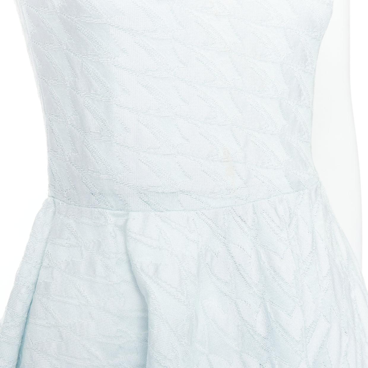 CHRISTIAN DIOR 2014 Raf Simons light blue diamond cloque asymmetric dress FR36 S 2