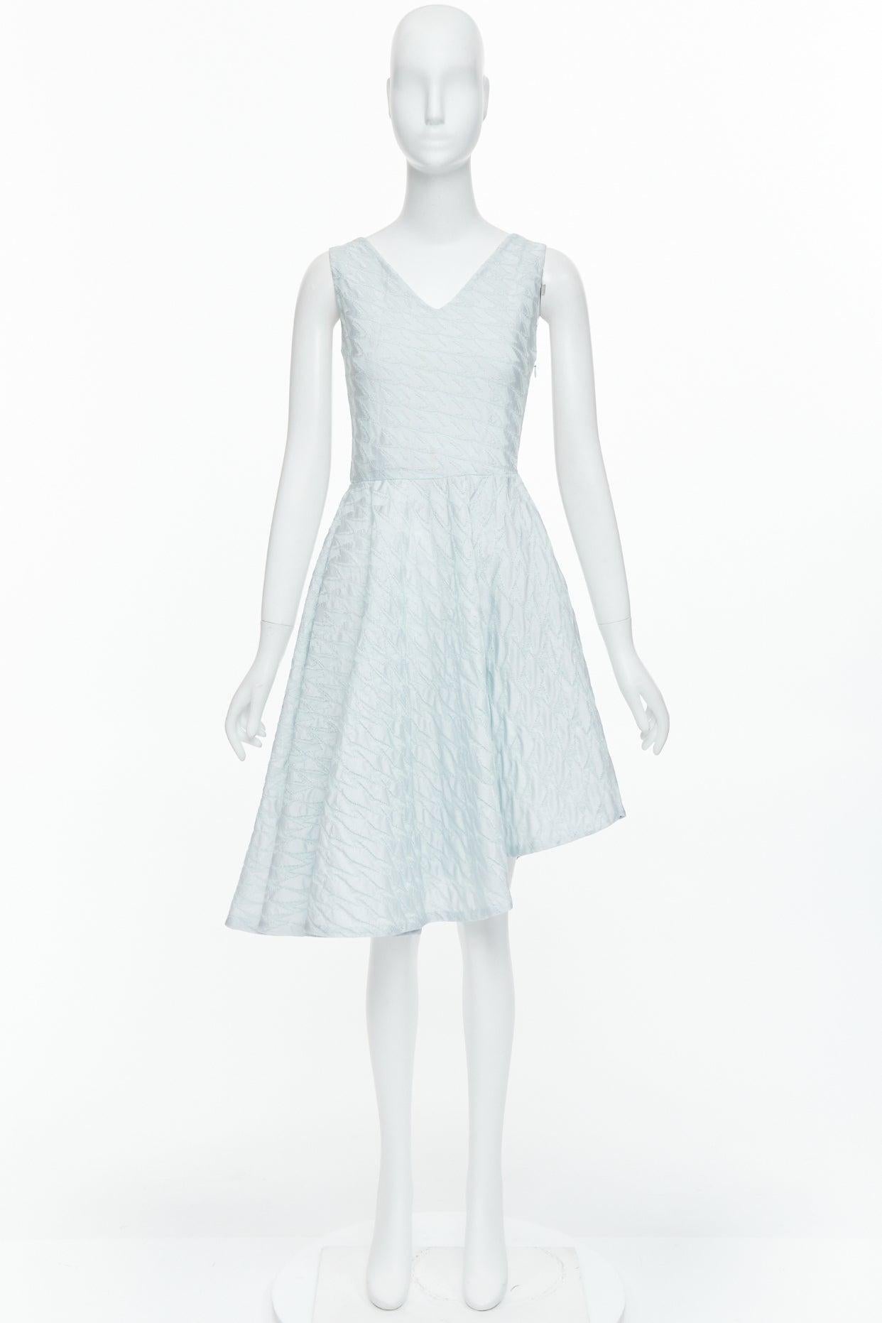 CHRISTIAN DIOR 2014 Raf Simons light blue diamond cloque asymmetric dress FR36 S 4