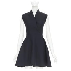 CHRISTIAN DIOR 2015 Raf Simons black structured collar cross front dress FR34 X