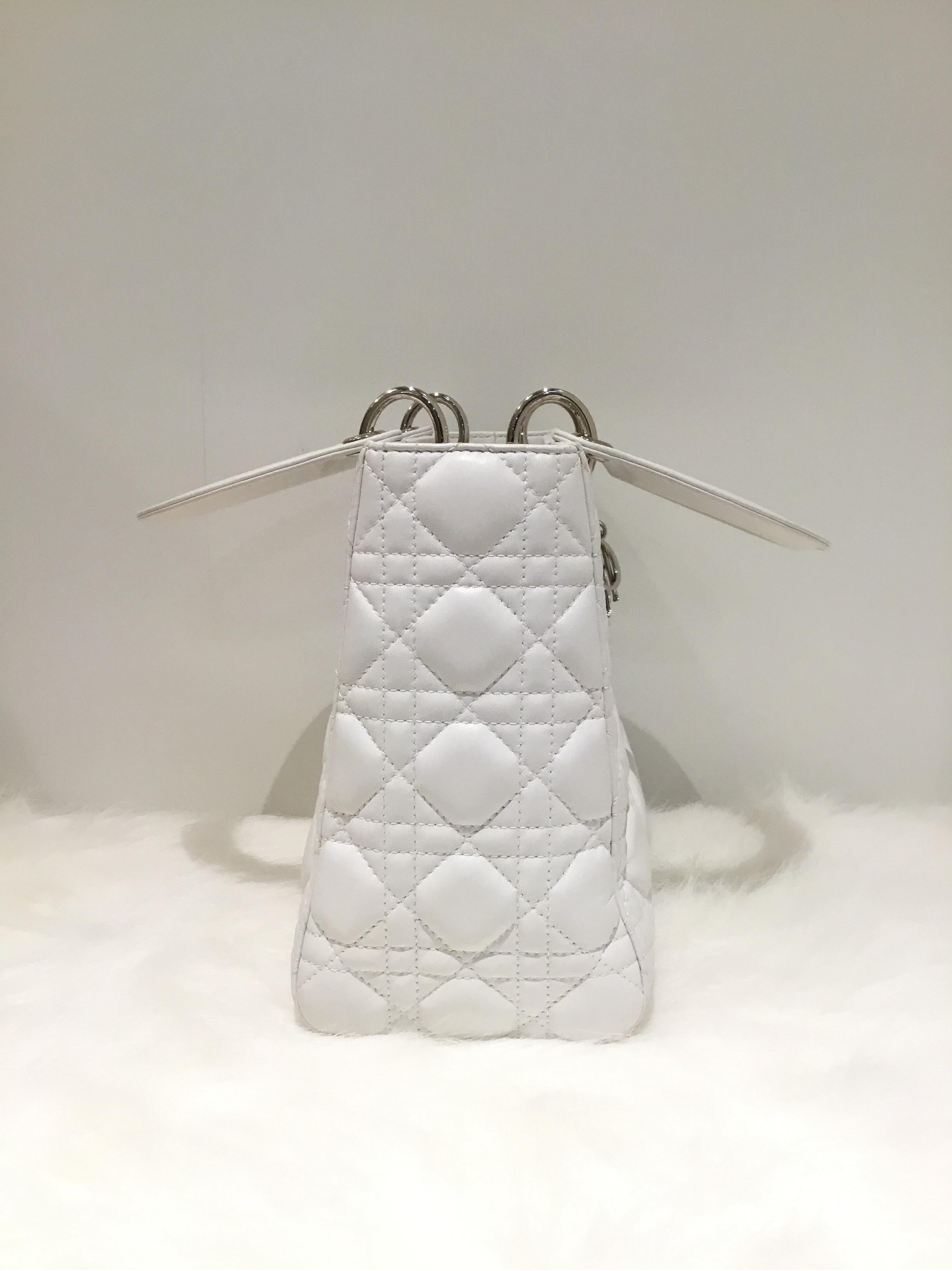Gray Christian Dior 2017 Medium Lady Dior Bag with Strap