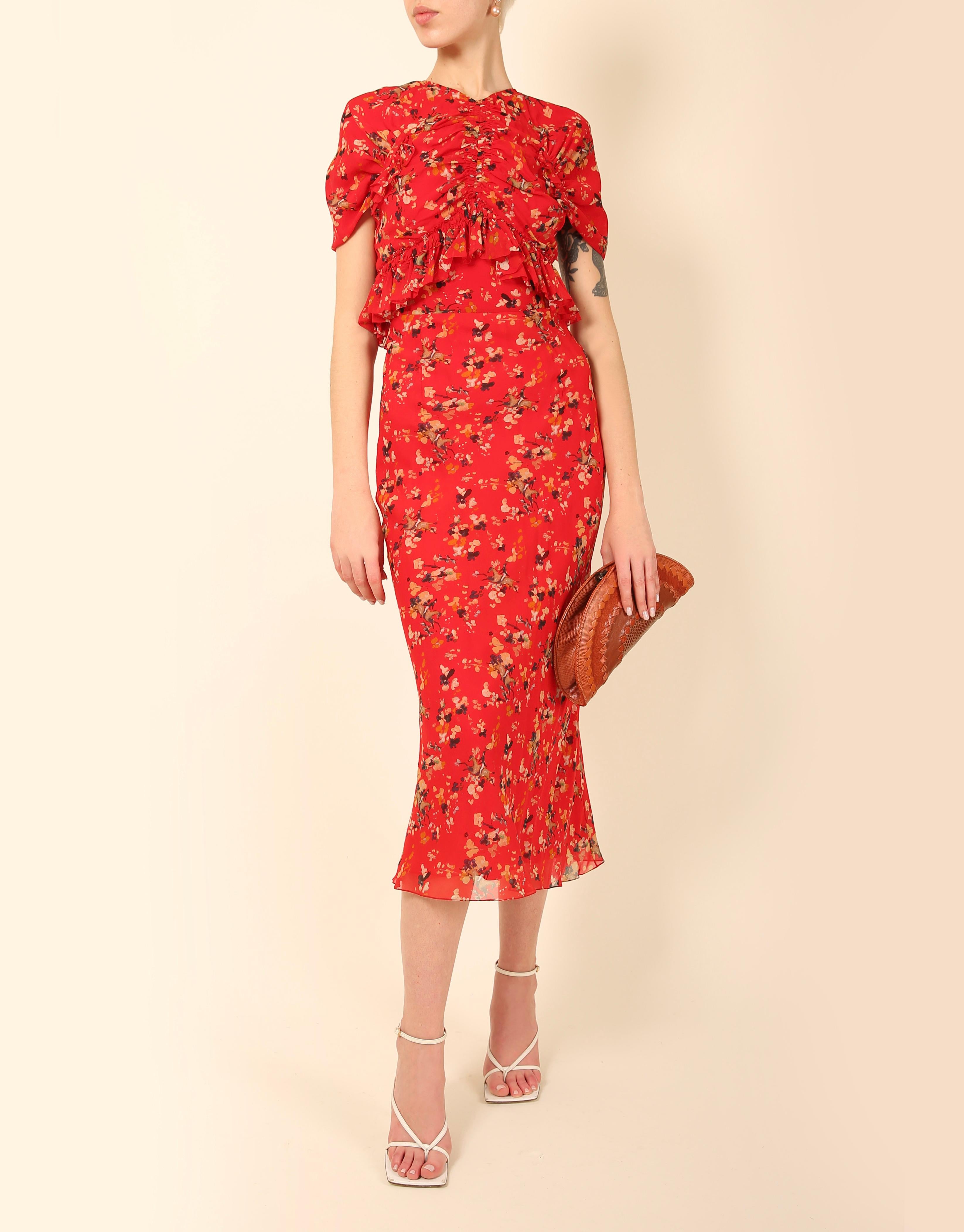 Christian Dior 2017 red yellow white blue floral print silk fitted midi  dress at 1stDibs