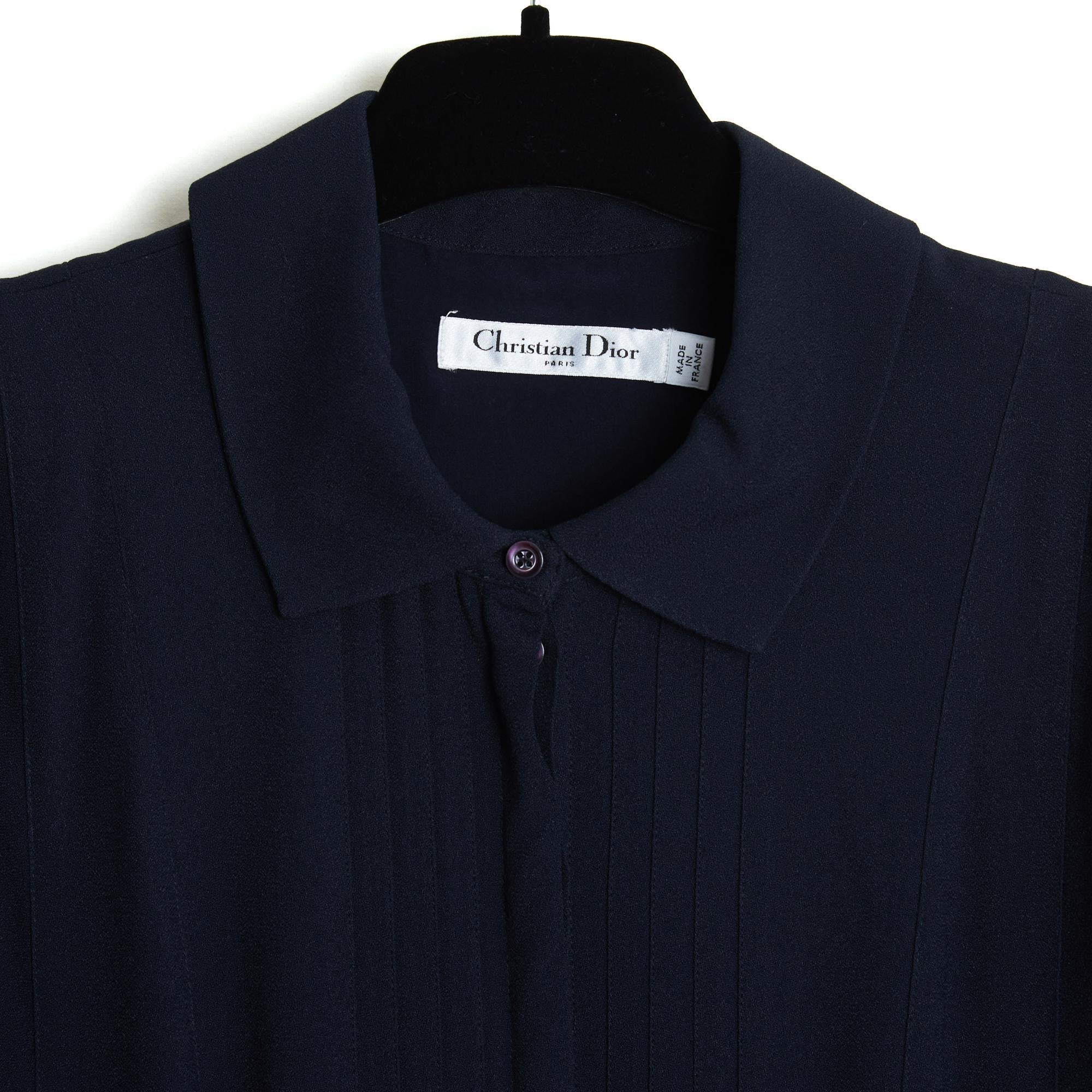 Black Christian Dior 2017 Robe Marine FR38 Chiuri Navy Wool Pleated Dress UK10 US8 For Sale