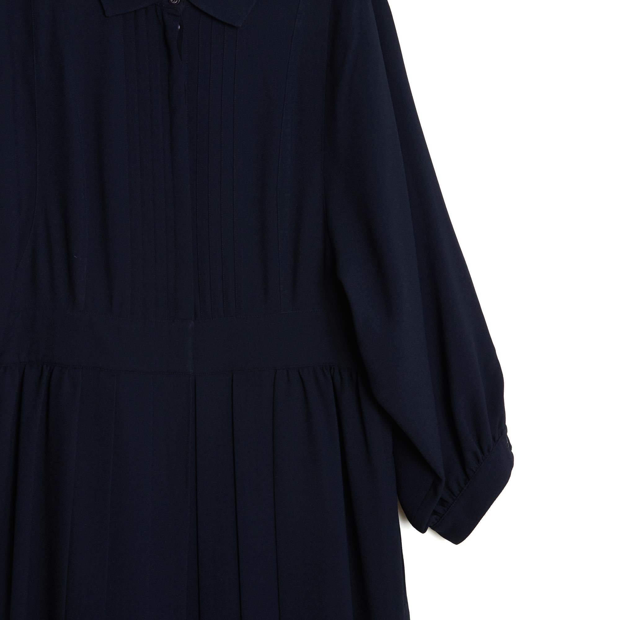 Christian Dior 2017 Robe Marine FR38 Chiuri Navy Wool Pleated Dress UK10 US8 For Sale 2
