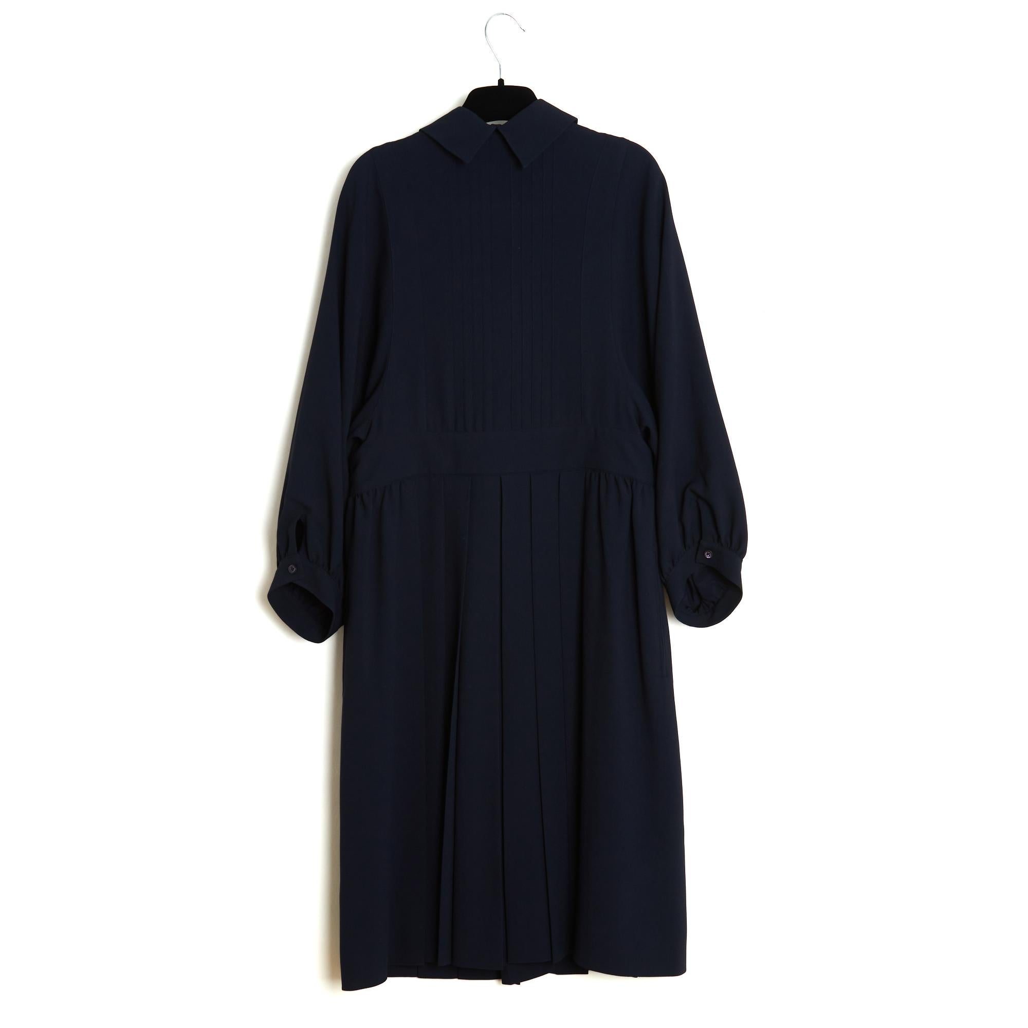 Christian Dior 2017 Robe Marine FR38 Chiuri Navy Wool Pleated Dress UK10 US8 For Sale 3