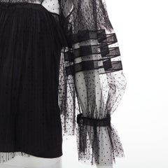 CHRISTIAN DIOR 2017 sheer polka dot smocked lace tiered Victorian top FR34 XS