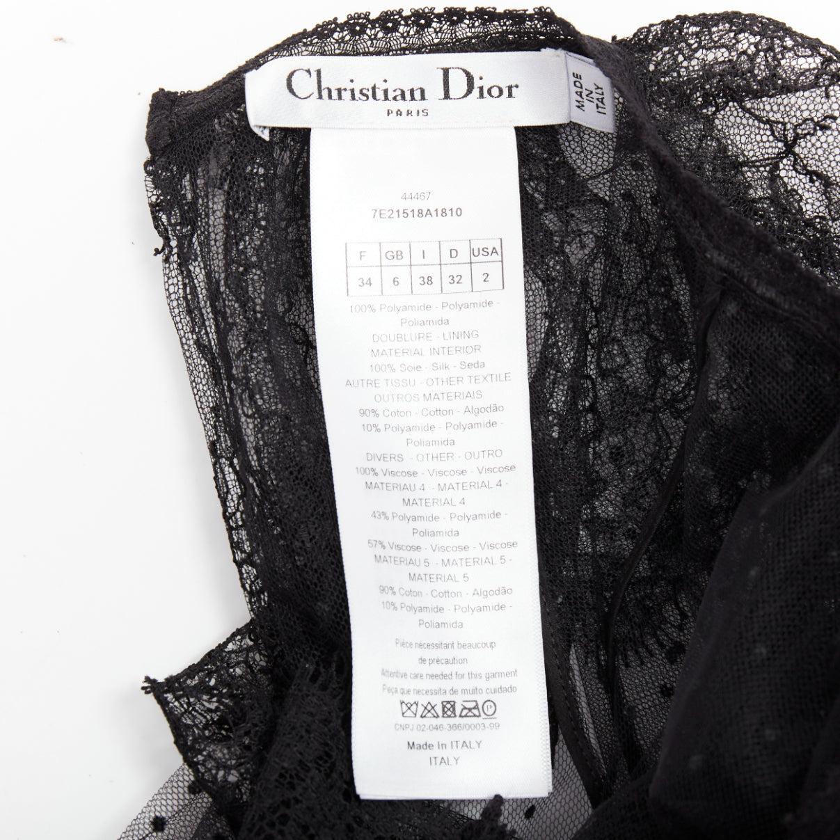 CHRISTIAN DIOR 2017 - Top victorien à carreaux en dentelle à pois smockés FR34 XS en vente 3