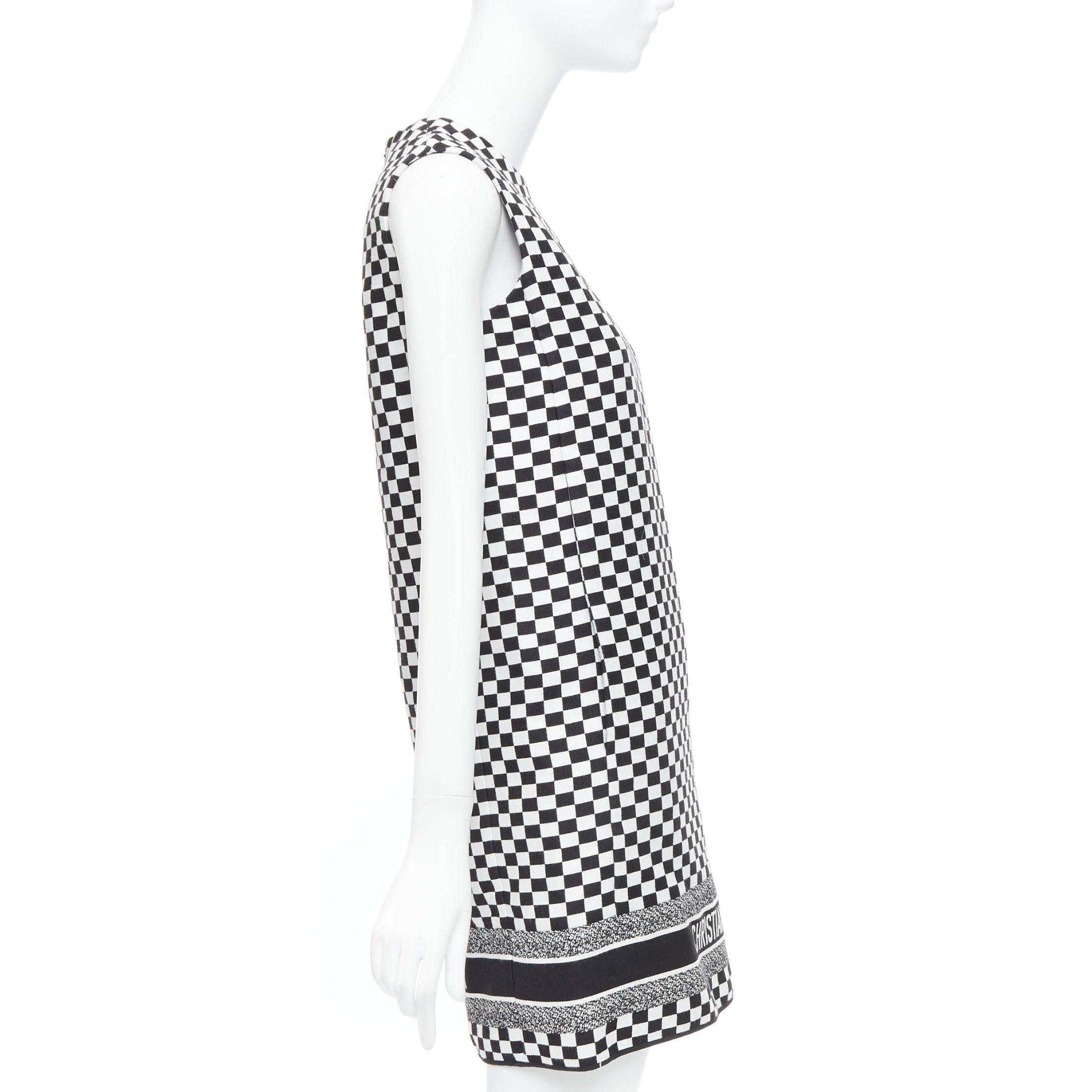 CHRISTIAN DIOR 2018 black white checkered logo mini shift dress FR34 XS In Good Condition In Hong Kong, NT