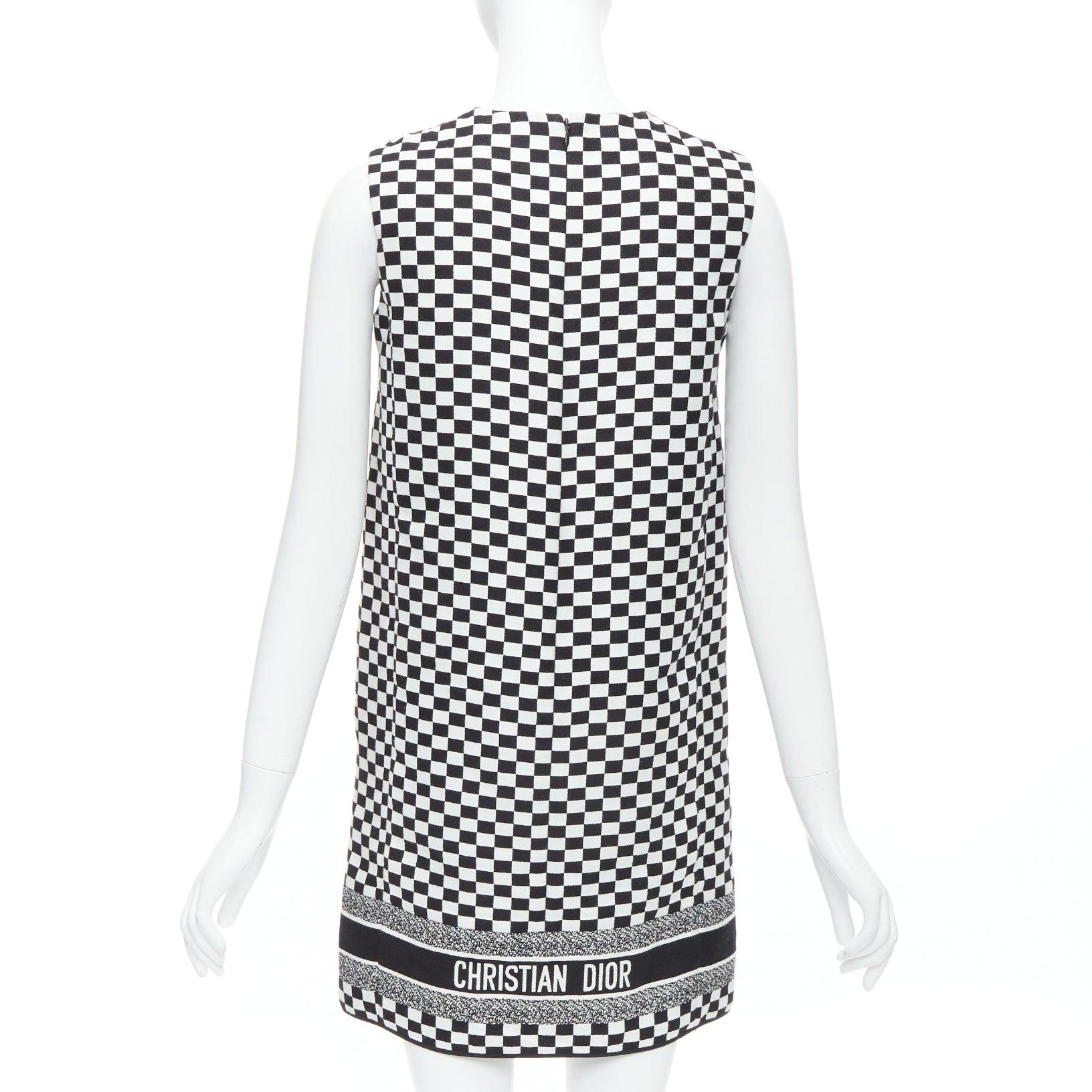 CHRISTIAN DIOR 2018 black white checkered logo mini shift dress FR34 XS 1