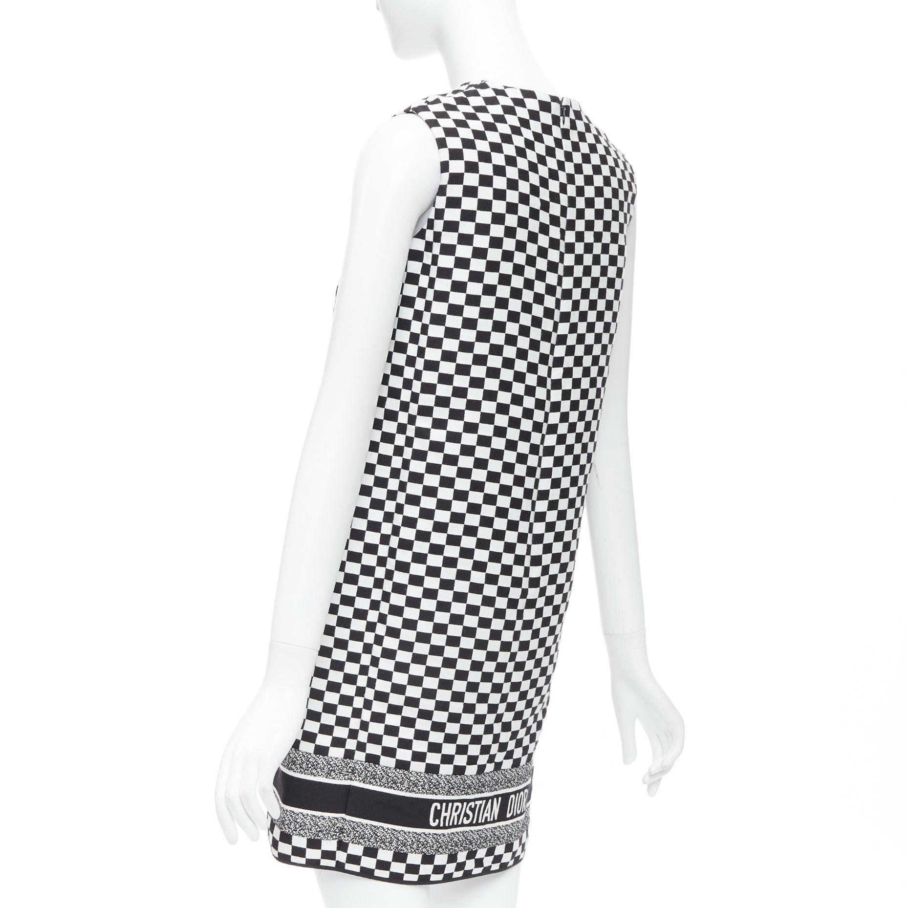 CHRISTIAN DIOR 2018 black white checkered logo mini shift dress FR34 XS 1