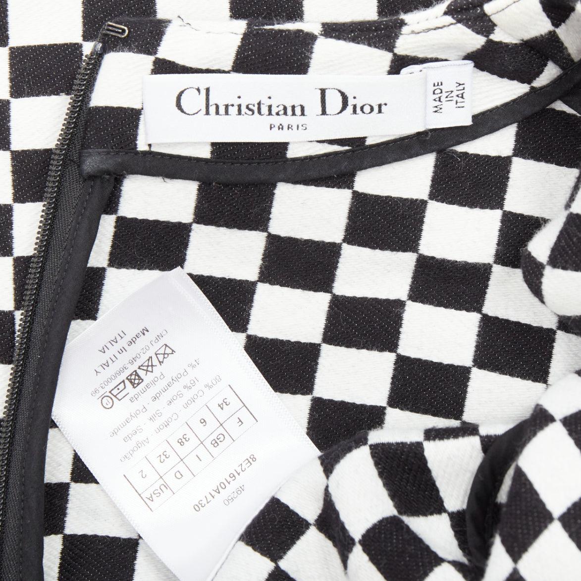CHRISTIAN DIOR 2018 black white checkered logo mini shift dress FR34 XS 3