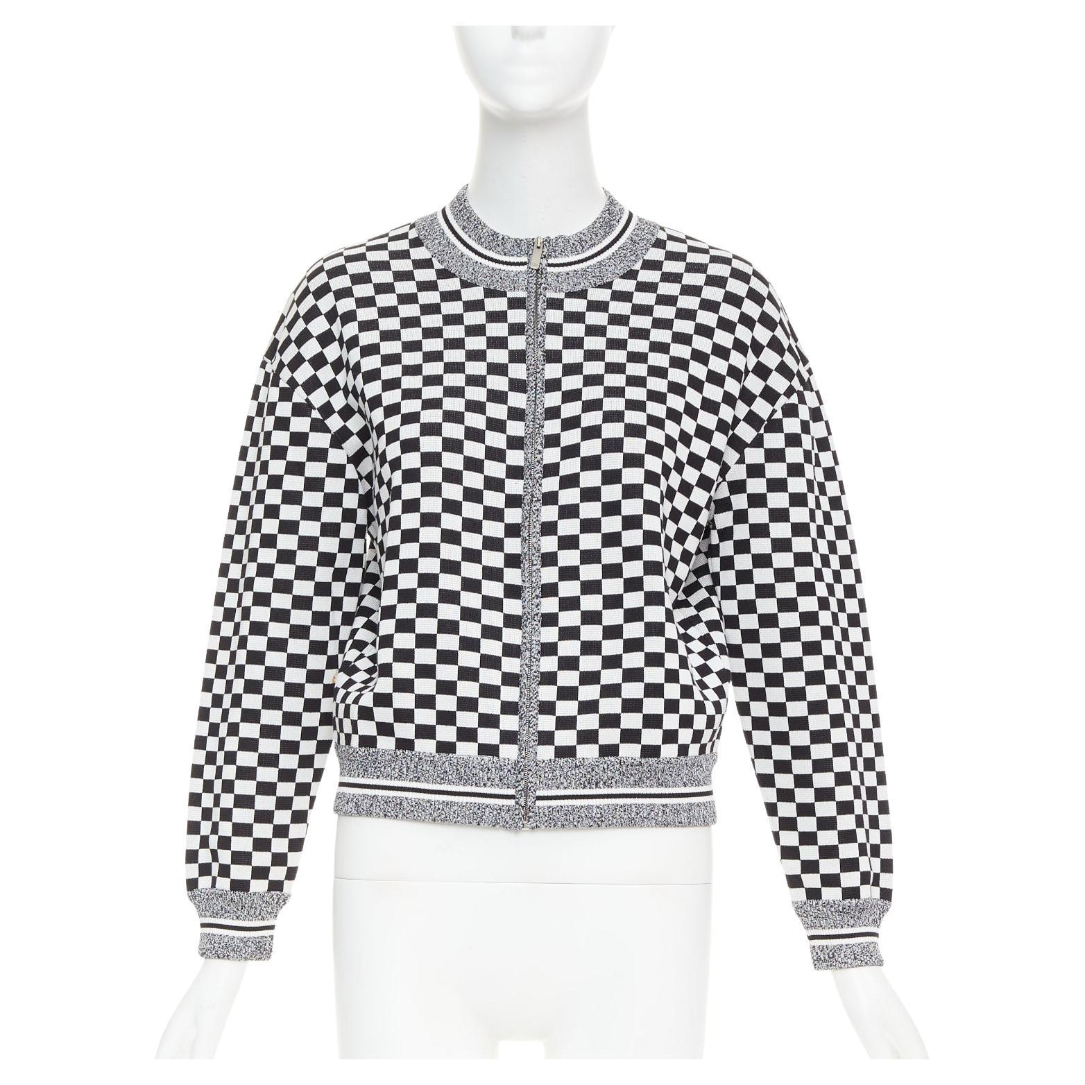 CHRISTIAN DIOR 2018 J'ADior black checkered silk cotton zip up jacket FR38 M