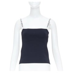 CHRISTIAN DIOR 2018 JAdior – Schwarzes Bustier-Top aus Stretchstrick mit Logo-Trägern, Größe FR36 S