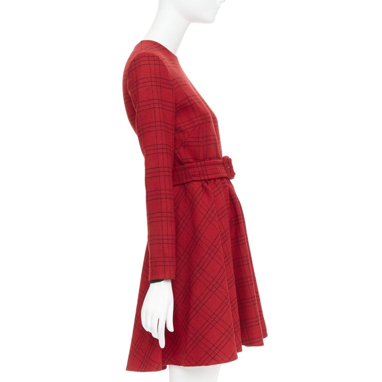 dior red plaid dress Wool Long Dress