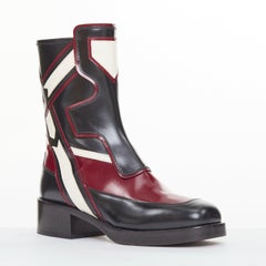 CHRISTIAN DIOR 2018 Runway Diorally red white leather colorblock boots EU36.5