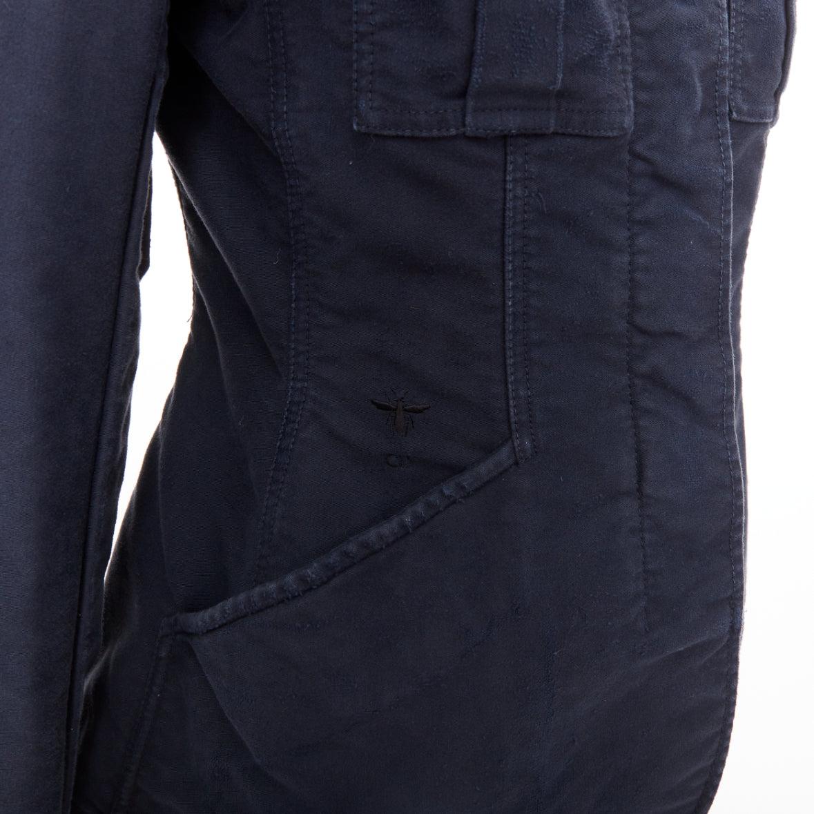 Nero CHRISTIAN DIOR 2018 Giacca in cotone lavato navy con contorno a barre FR36 S in vendita