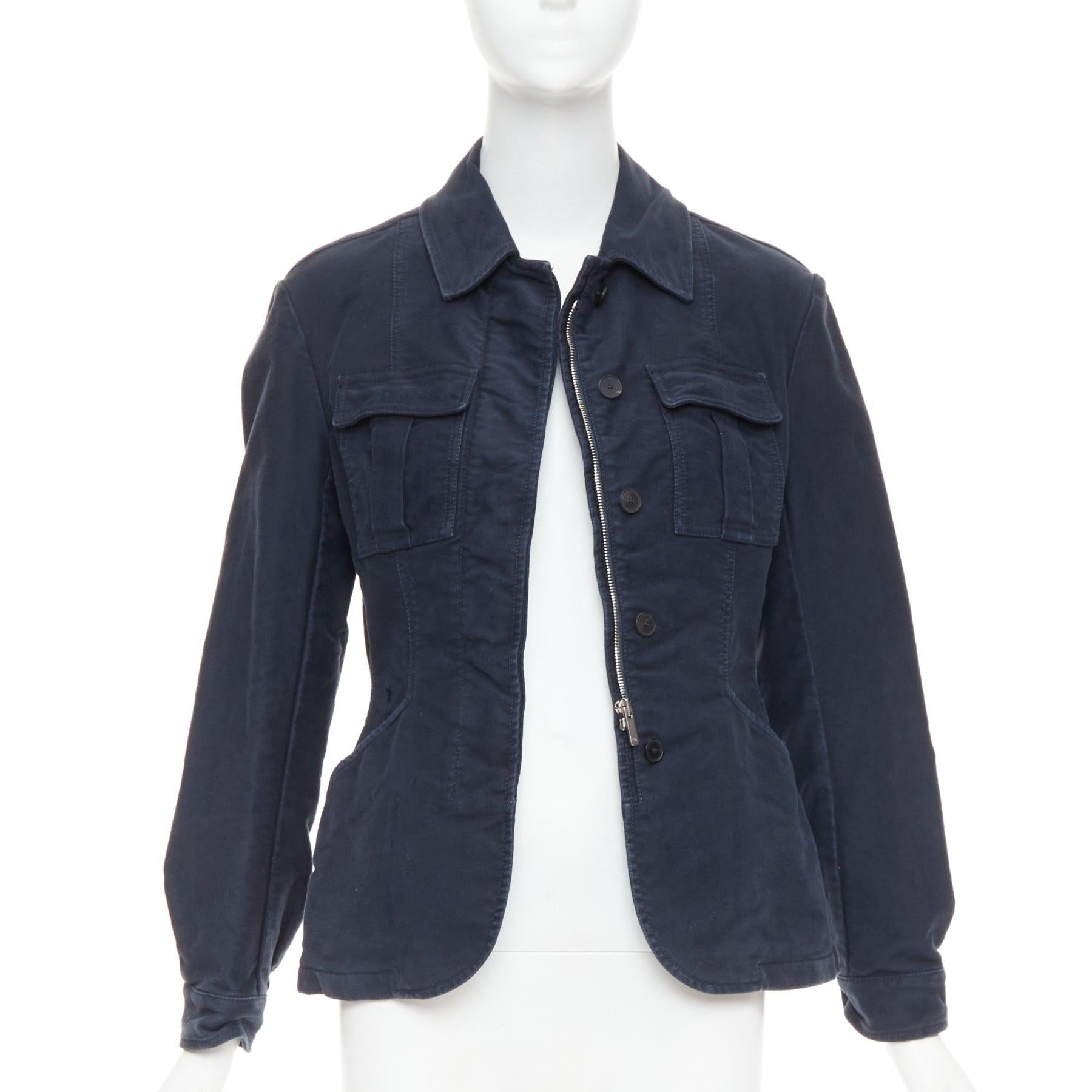 CHRISTIAN DIOR 2018 Giacca in cotone lavato navy con contorno a barre FR36 S In condizioni ottime in vendita a Hong Kong, NT