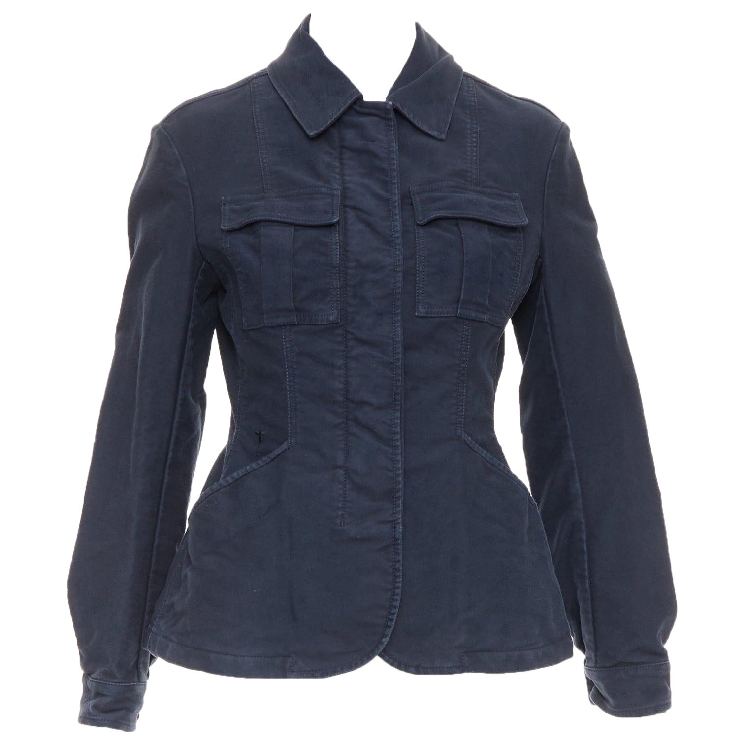 CHRISTIAN DIOR 2018 Runway navy washed cotton utility contour bar jacket FR36 S