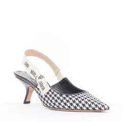 CHRISTIAN DIOR 2019 J'Adior white houndstooth Ribbon slingback pumps EU37.5D