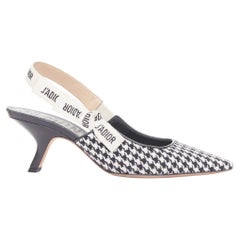 CHRISTIAN DIOR 2019 J'Adior white houndstooth Ribbon slingback pumps EU37.5D