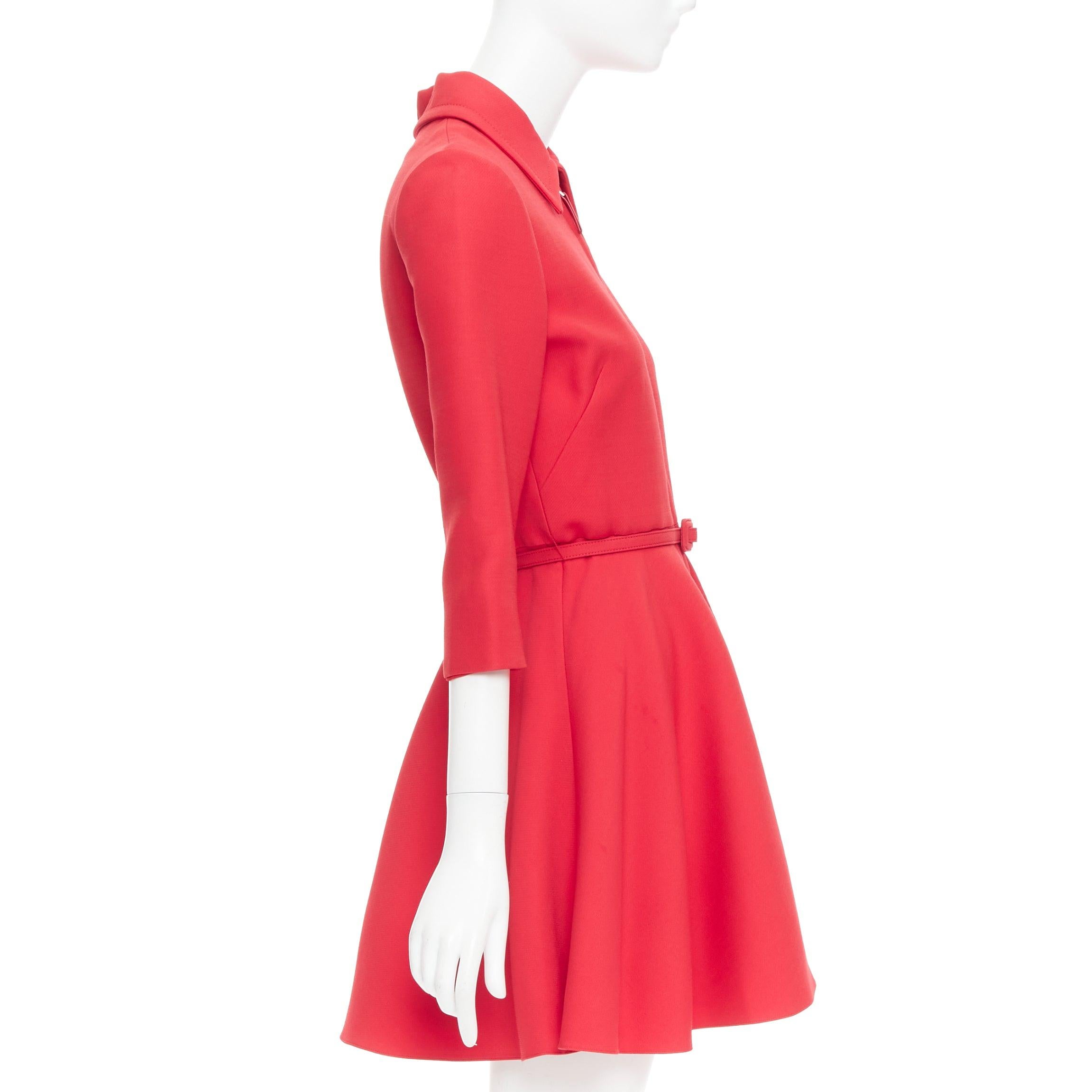CHRISTIAN DIOR 2019 red wool silk half zip belted flare dress FR36 S In Good Condition For Sale In Hong Kong, NT