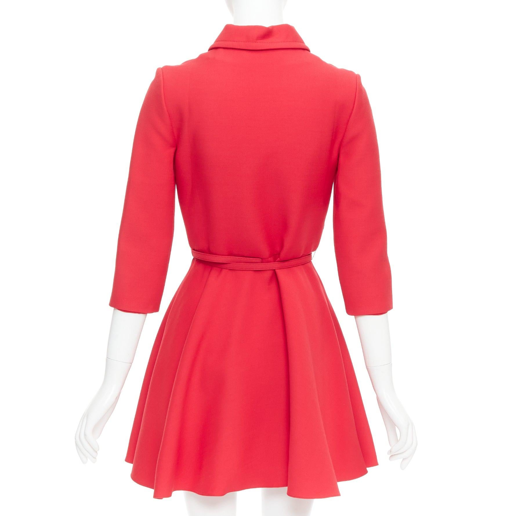 Women's CHRISTIAN DIOR 2019 red wool silk half zip belted flare dress FR36 S For Sale