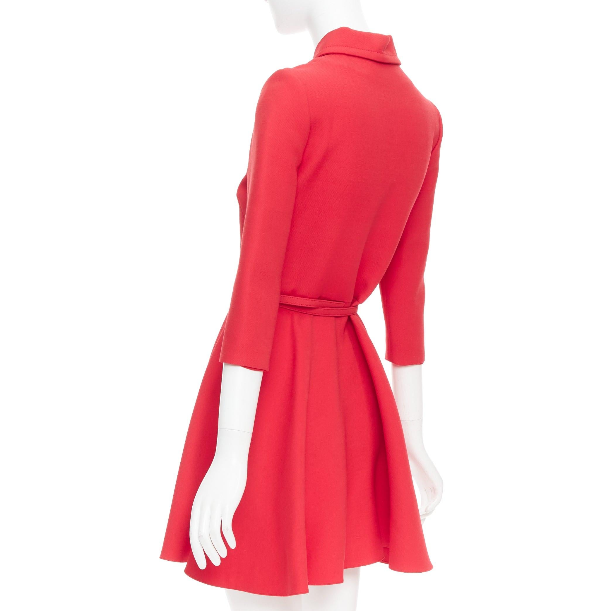 CHRISTIAN DIOR 2019 red wool silk half zip belted flare dress FR36 S For Sale 1
