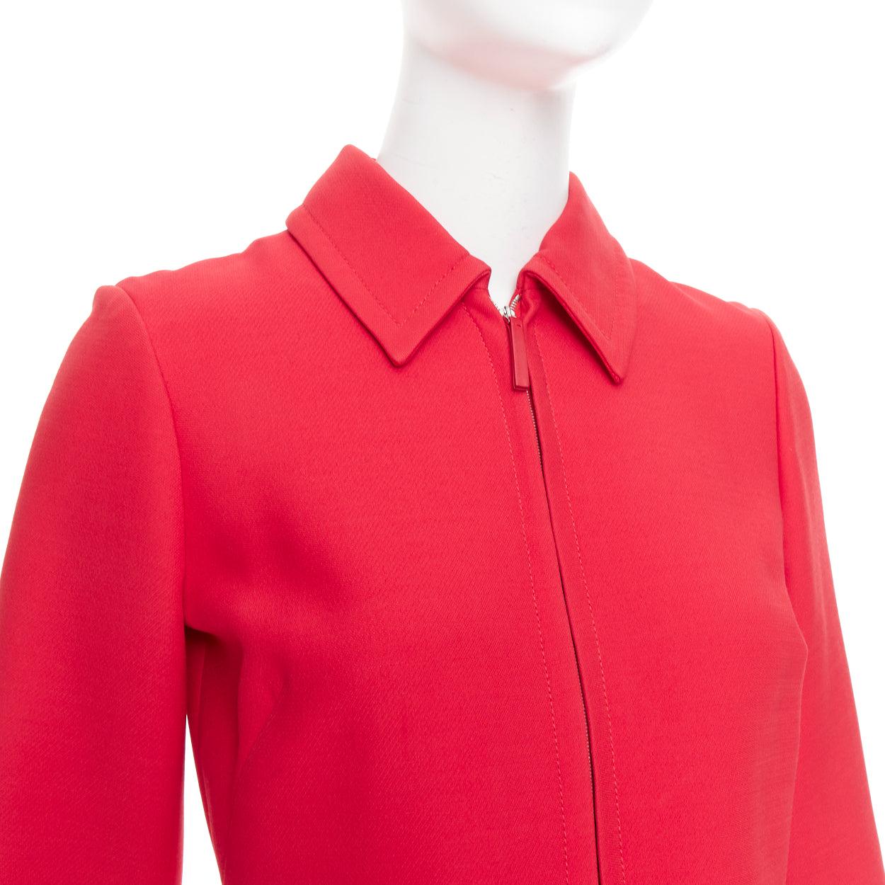 CHRISTIAN DIOR 2019 red wool silk half zip belted flare dress FR36 S For Sale 2