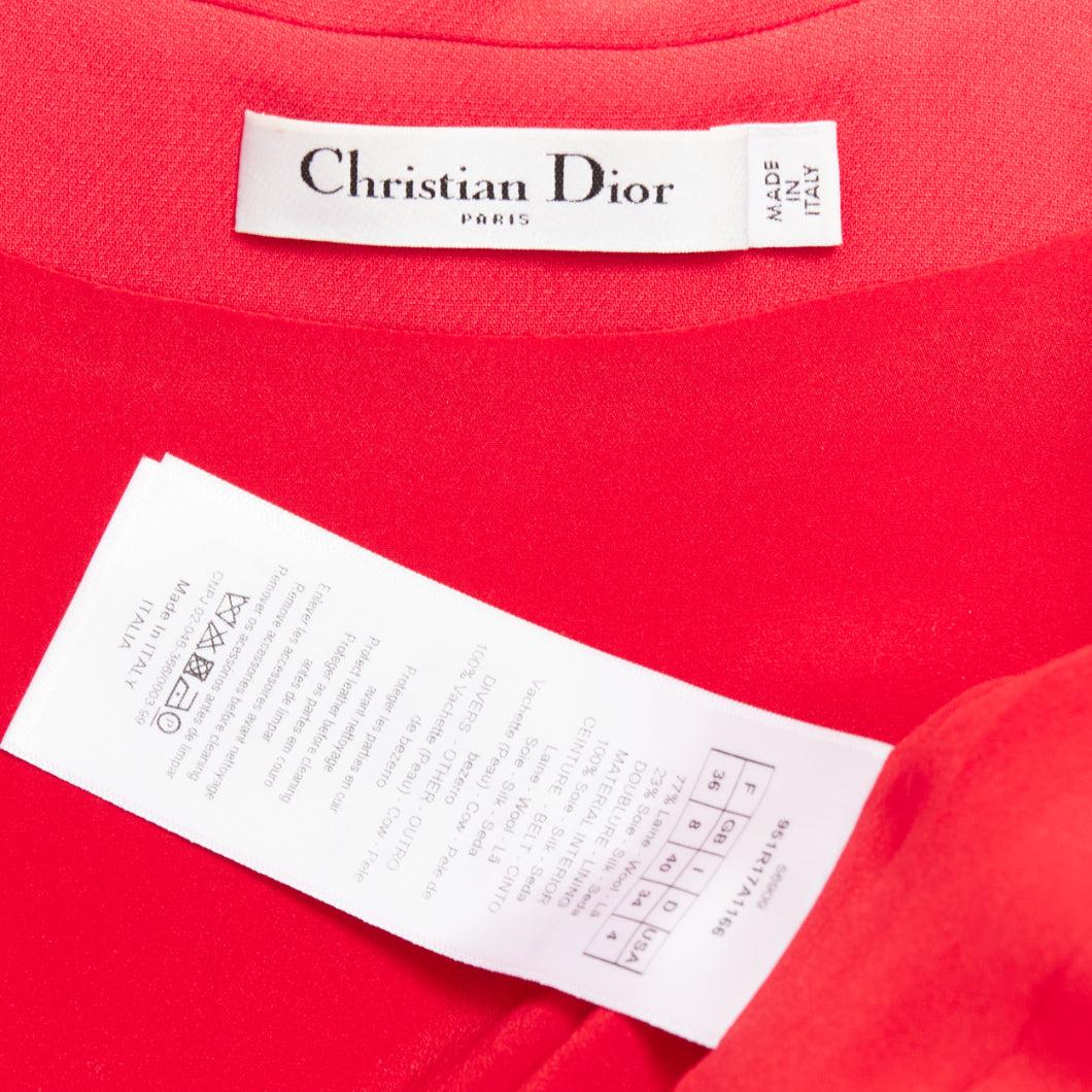 CHRISTIAN DIOR 2019 red wool silk half zip belted flare dress FR36 S For Sale 3