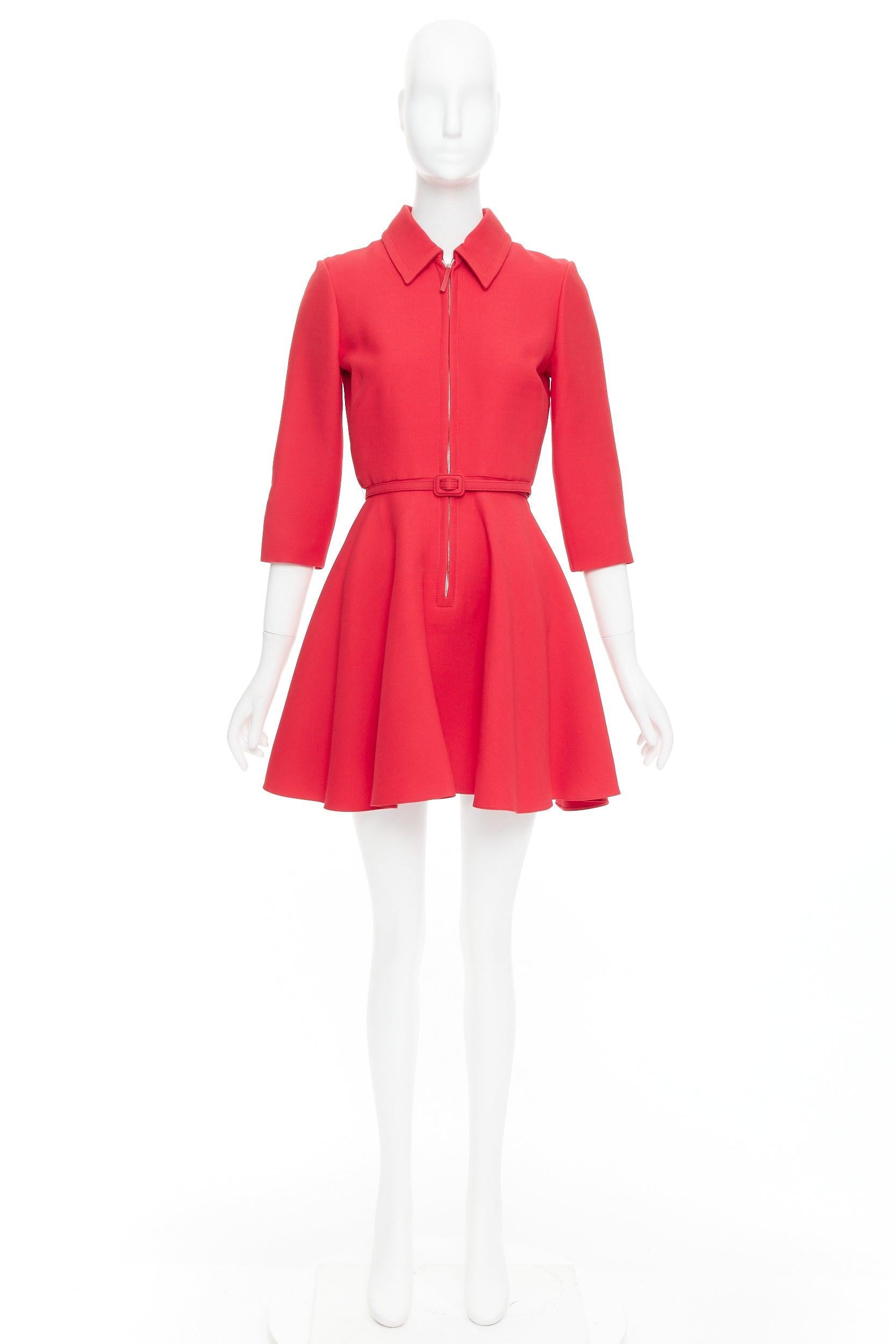 CHRISTIAN DIOR 2019 red wool silk half zip belted flare dress FR36 S For Sale 4