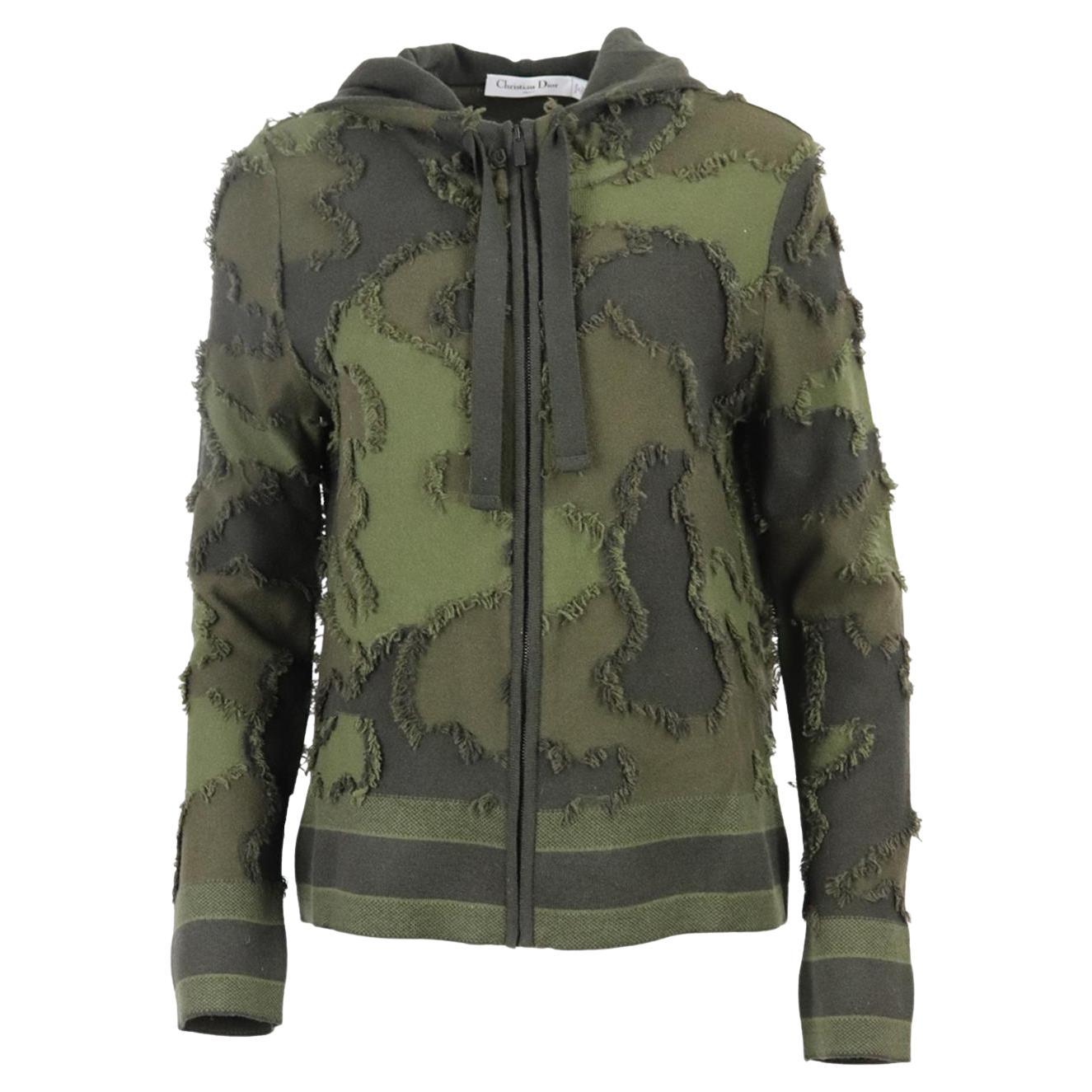 Christian Dior 2020 Camouflage Intarsia Cashmere Blend Hoodie Fr 44 Uk 16