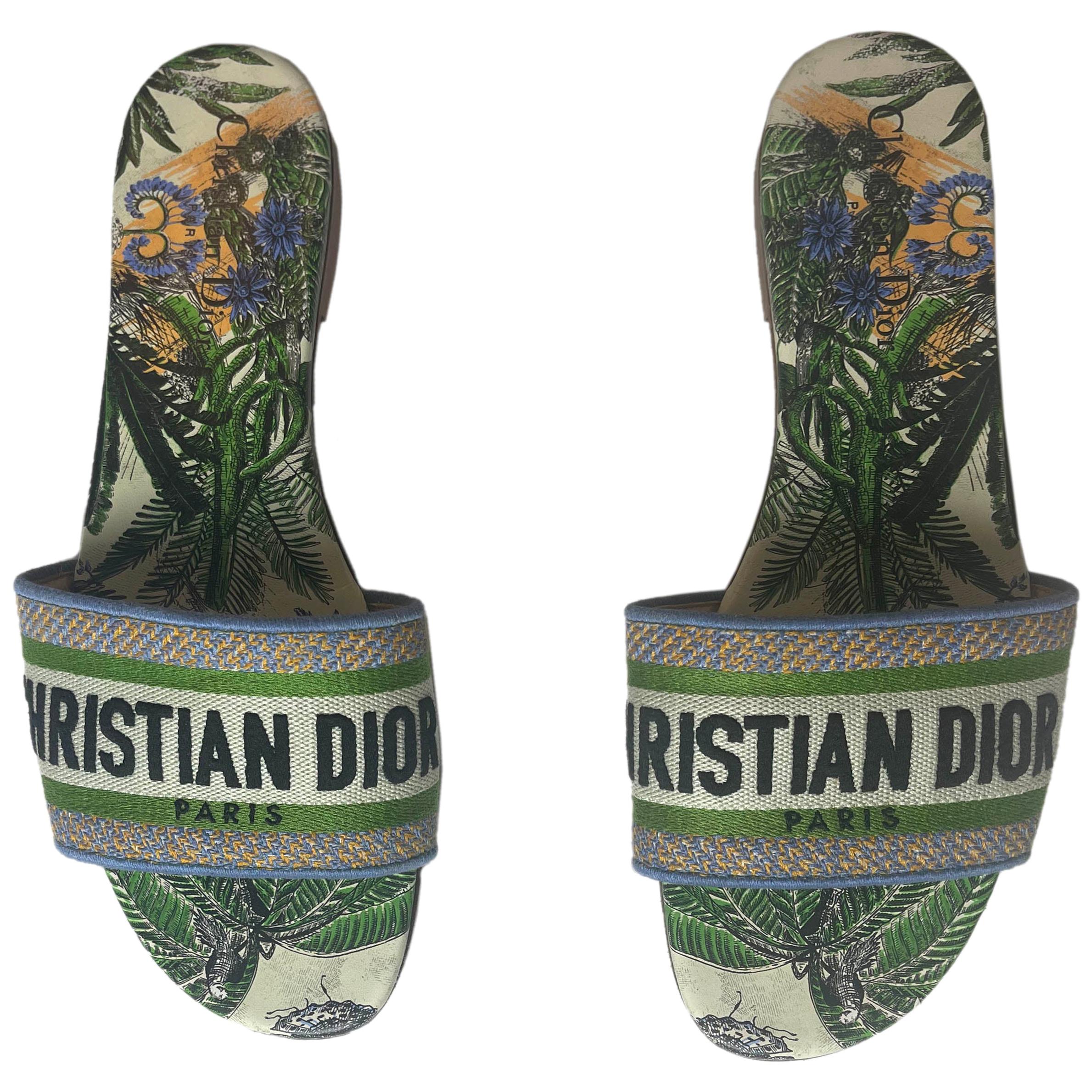 Christian Dior 2020 Canvas Embroidered Dway Slides sz 39.5