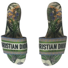 Christian Dior 2020 Canvas Embroidered Dway Slides sz 39.5
