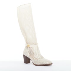 CHRISTIAN DIOR 2020 Empreinte Montaigne 70mm ivory perforated mesh boots EU38.5