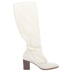 CHRISTIAN DIOR 2020 Empreinte Montaigne 70mm ivory perforated mesh boots EU38.5