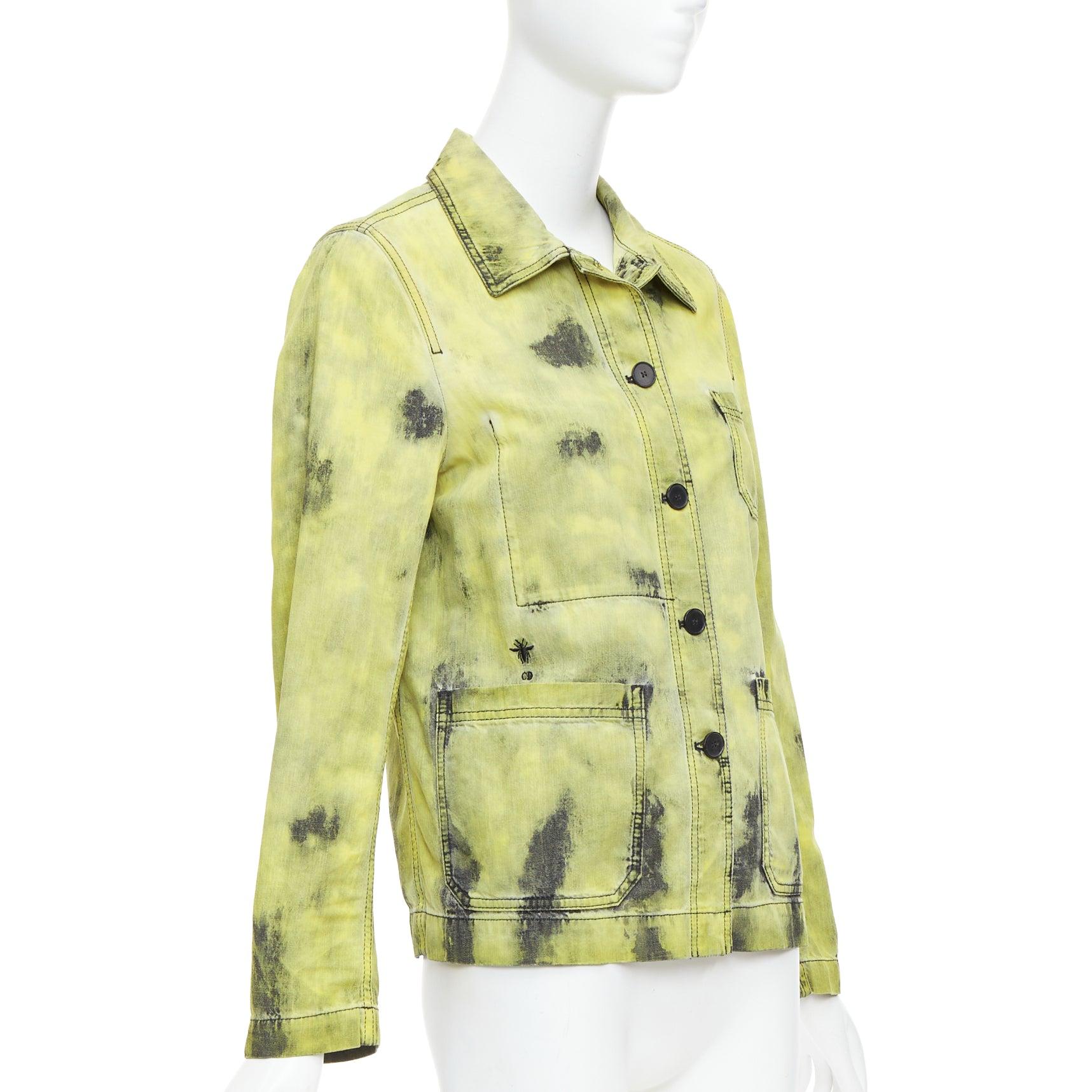 Beige CHRISTIAN DIOR 2020 green acid wash tie dye CD overshirt jacket FR38 M For Sale