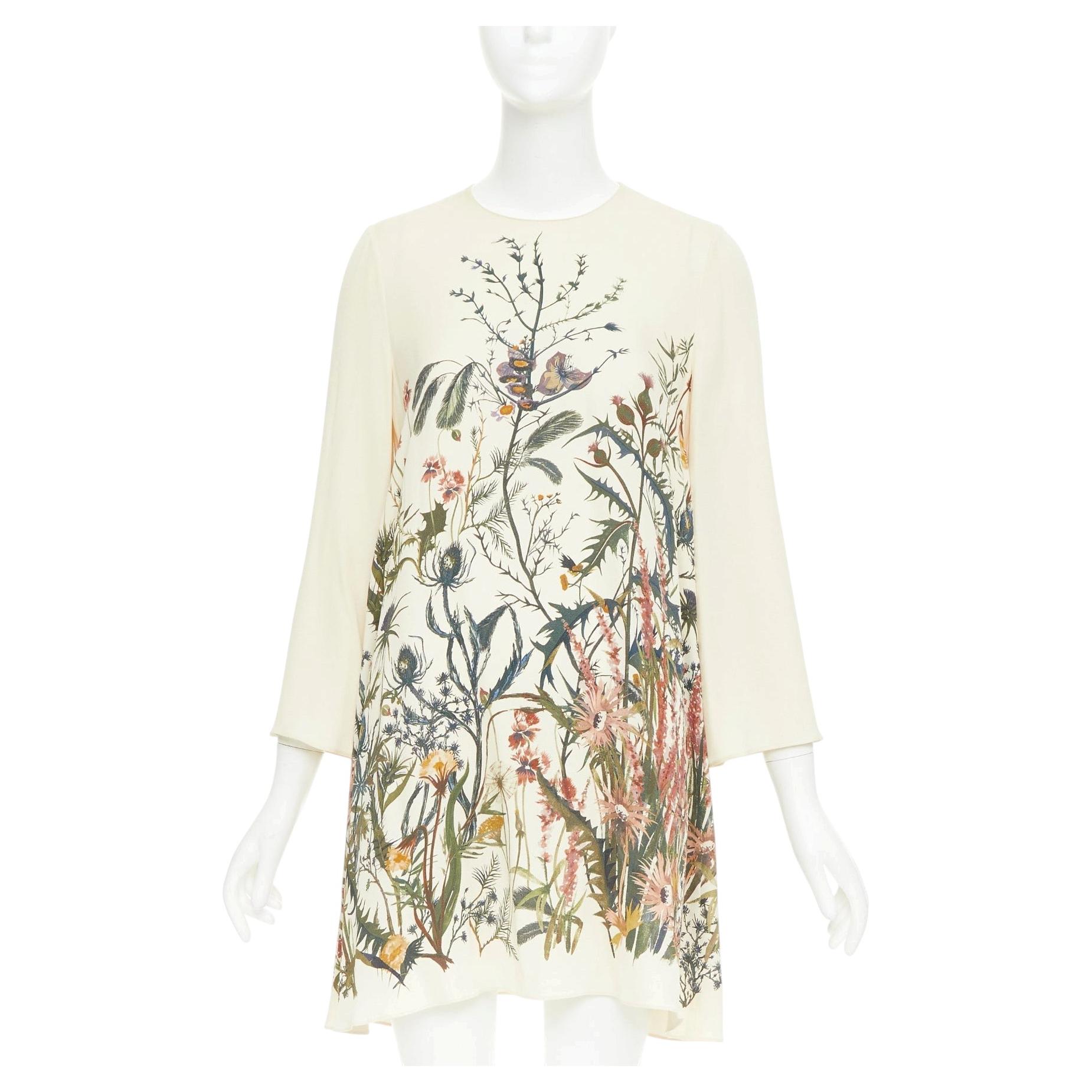 Christian Dior 2020 Abito floreale in seta color crema "Jardin Champêtre Sauvage" taglia FR34 XS