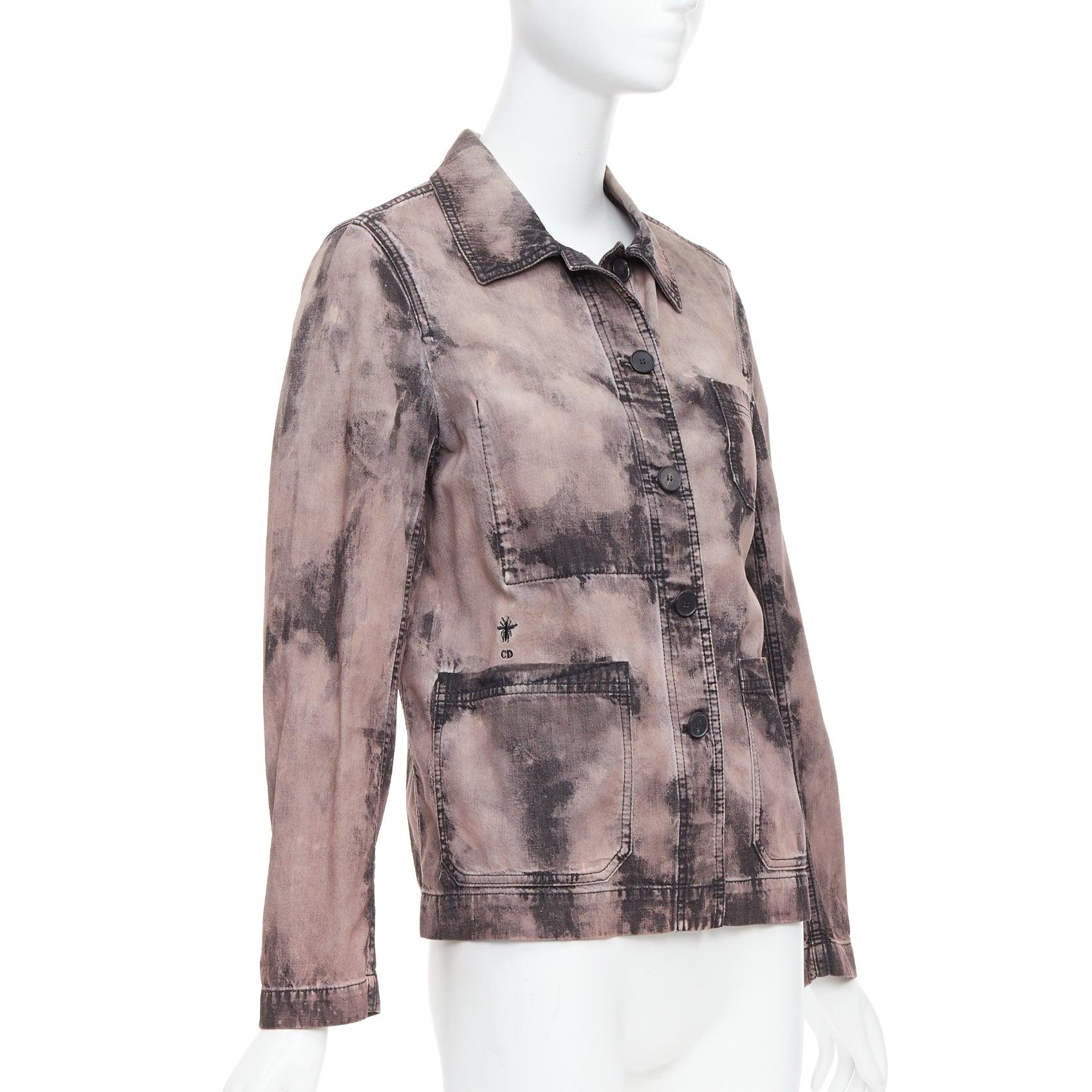CHRISTIAN DIOR 2020 purple acid wash tie dye bee overshirt jacket FR38 M In Excellent Condition For Sale In Hong Kong, NT